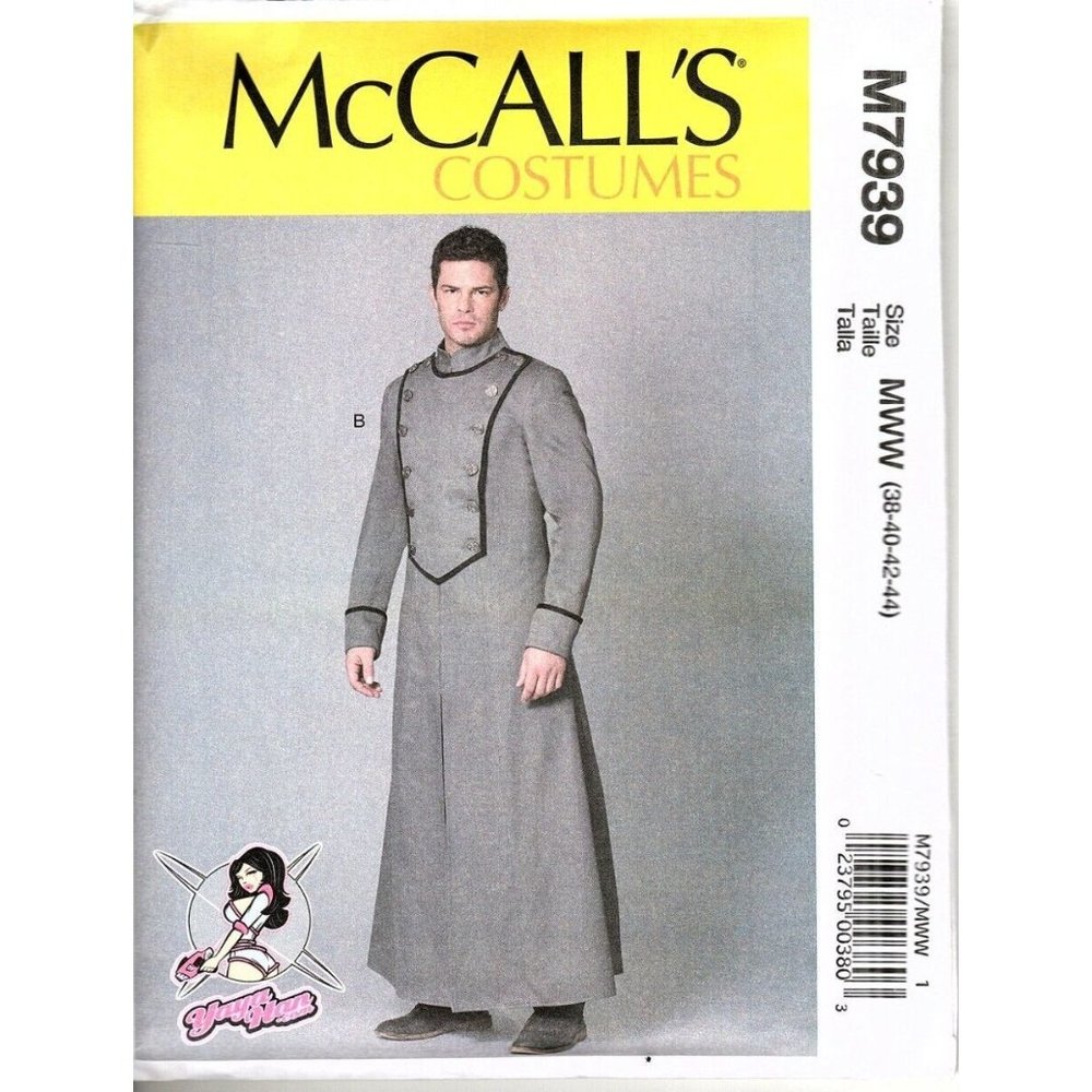 McCalls M7939 Mens Costume 38 to 44 Long Uniform Coat Cosplay Uncut Pattern